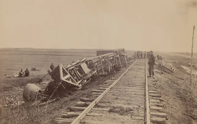 Railroad Visions wallpaper: Engine Government Down the Banks Near Brandy 1864